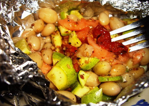 Saumon aux cocos, courgettes et tomates confites
