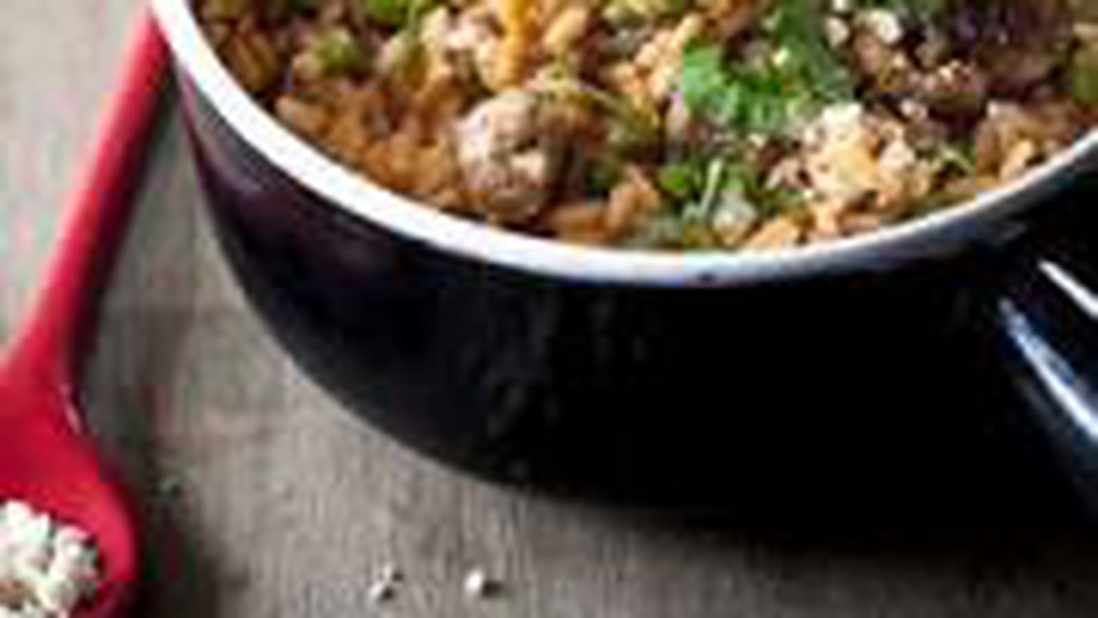 Risotto au Tomacouli, saucisse et petits pois