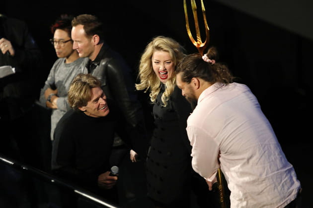 Willem Dafoe, Amber Heard et Jason Momoa fanfaronnent