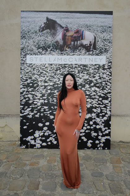 Noah Cyrus en robe moulante fauve &agrave; manches longues au d&eacute;fil&eacute; Stella McCartney