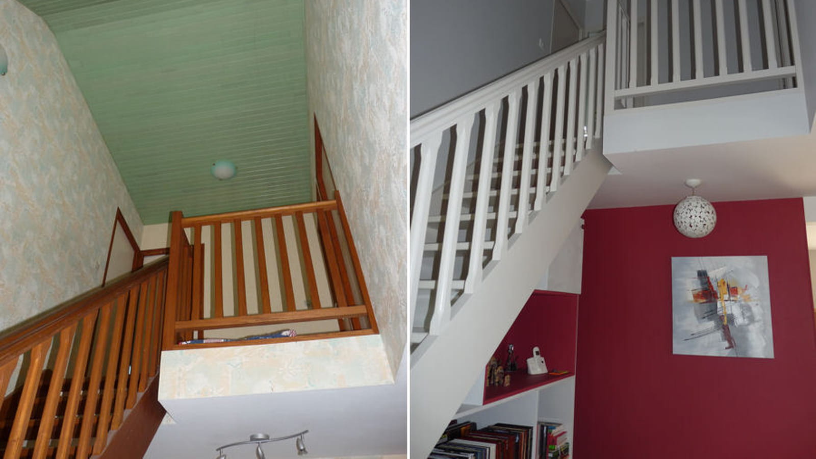 Cage d'escalier avant-après