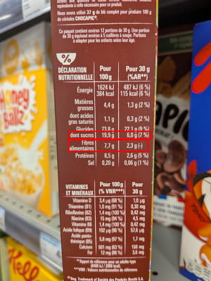 Fibres et sucres dans des Chocapic