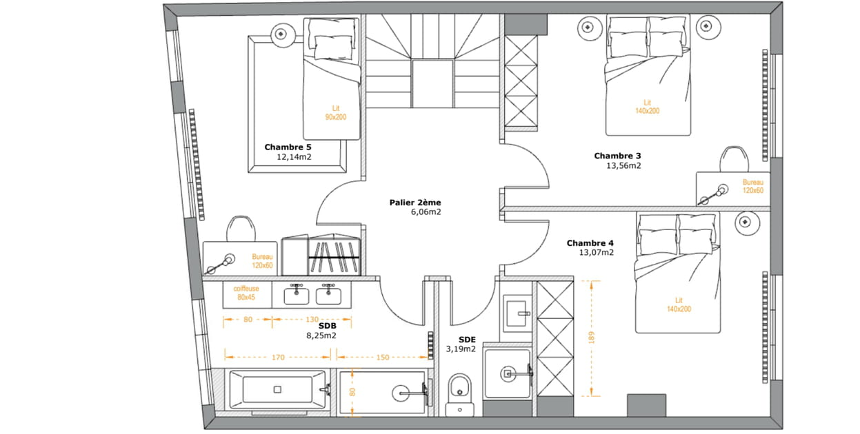 Le plan du 2nd &eacute;tage apr&egrave;s travaux