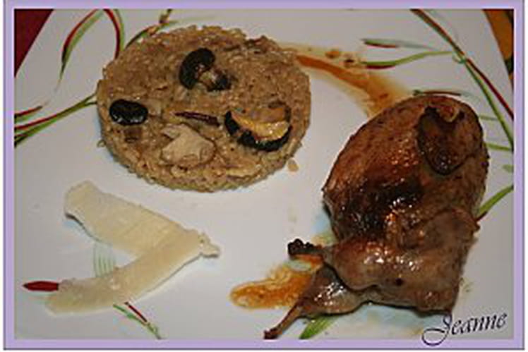 Recette de Cailles vin blanc risotto aux champignons des bois