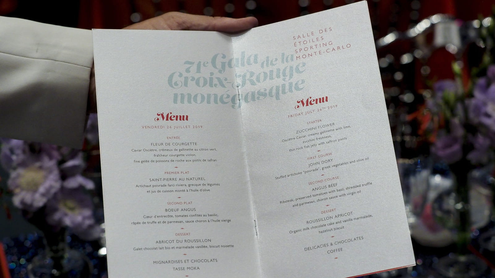 Menu de la soirée