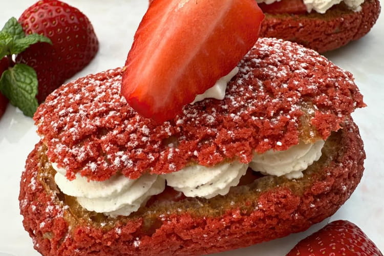 Éclairs craquelin vanille et fraises