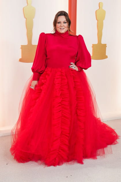 Melissa McCarthy en robe rouge en tulle Christian Siriano