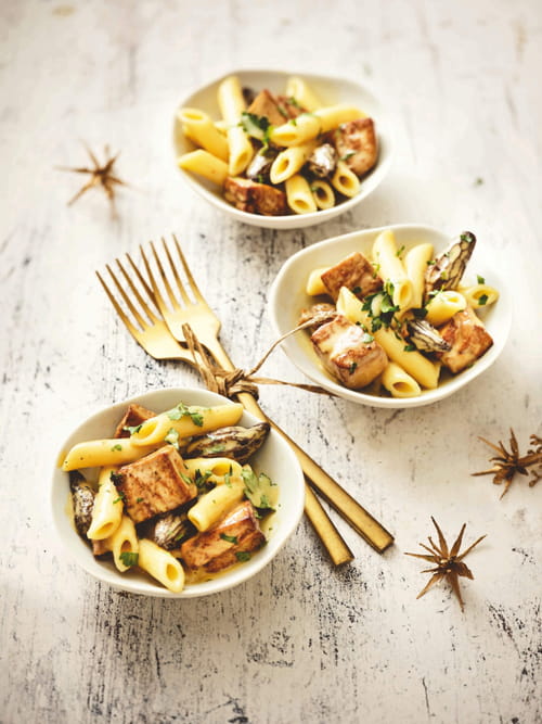 Macaronade au foie gras de canard & aux morilles
