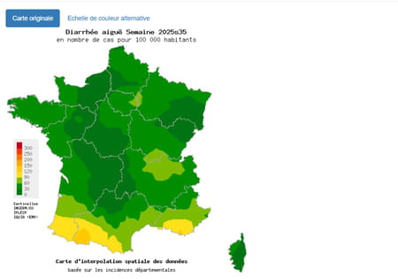 Carte gastro-entérite France semaine 35