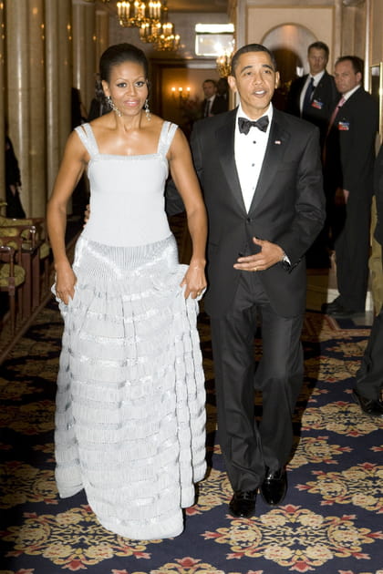 Michelle Obama en robe longue blanche
