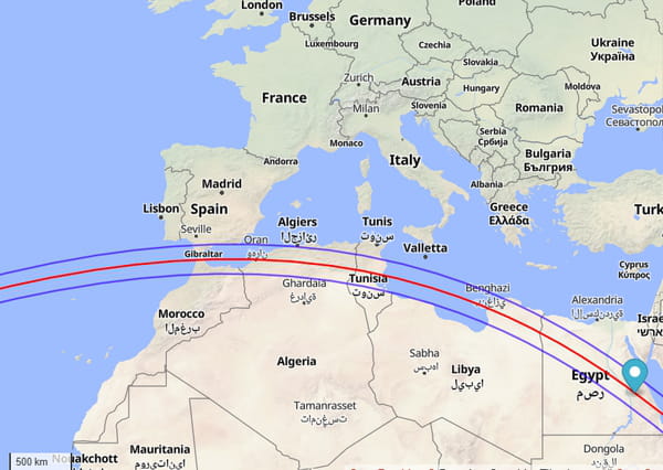 Carte NASA de l'éclipse totale du 2 août 2027