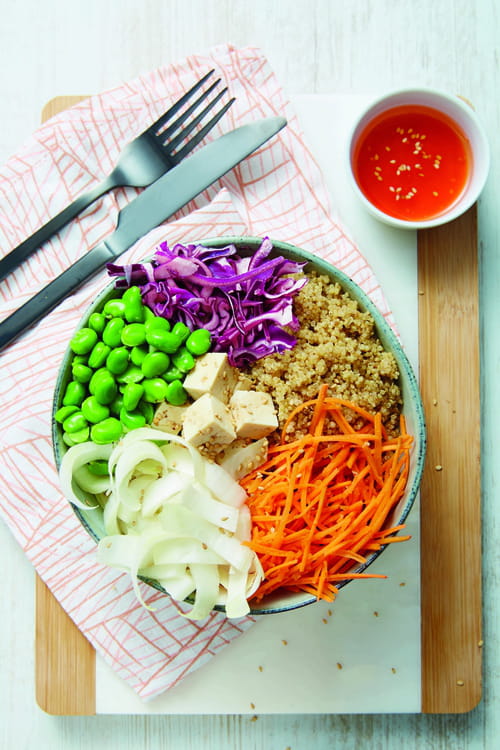 Buddha bowl aux endives, sauce épicée