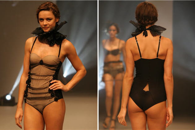 Body beige drap&eacute; de voile noir de Prelude