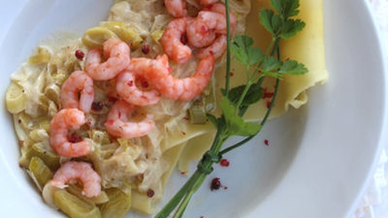  Lasagnes légère aux crevettes et fondue de poireau