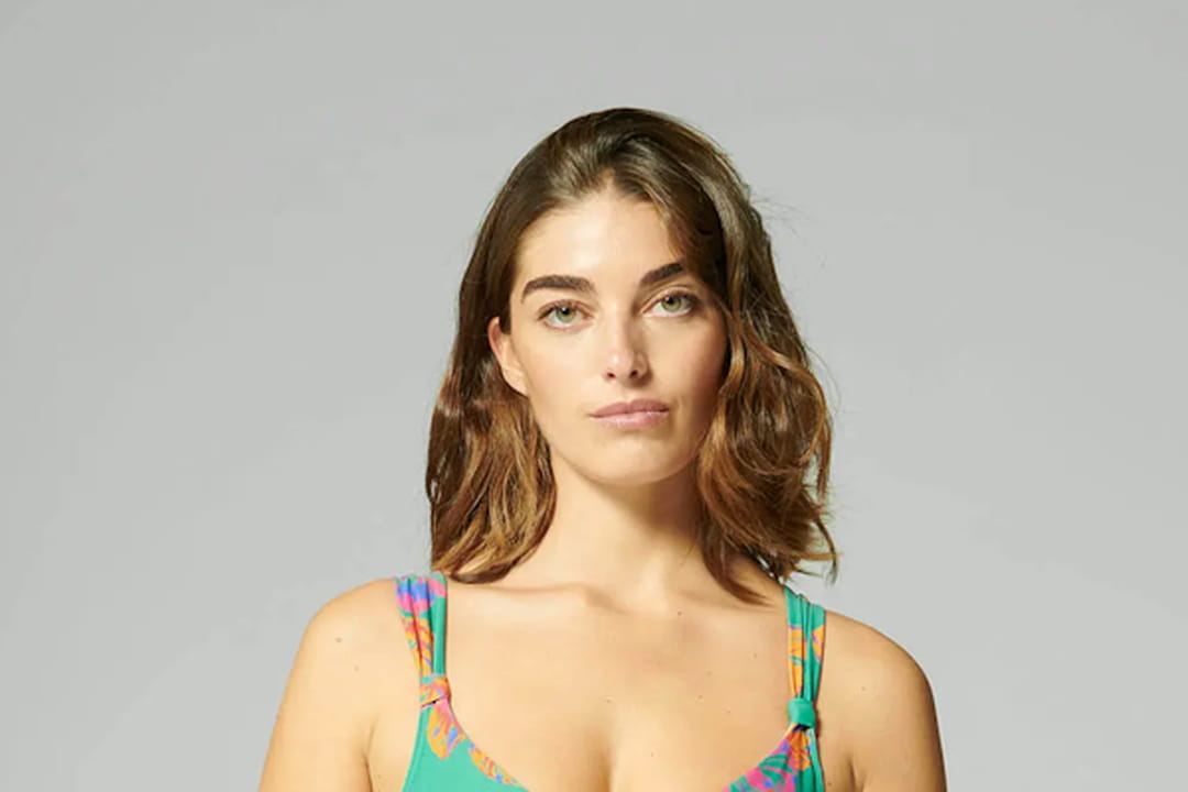 Maillot de bain deux pièces vert imprimé multicolore