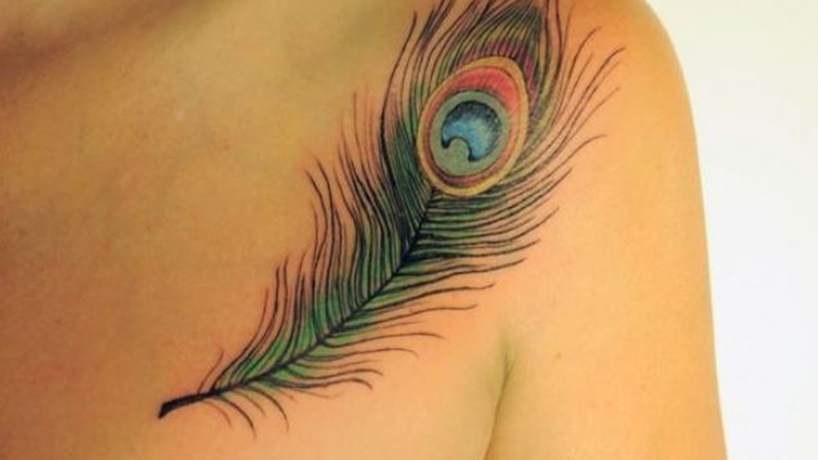 Tatouage plume de paon sur le torse