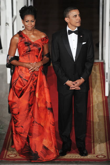 Michelle Obama en robe longue rouge