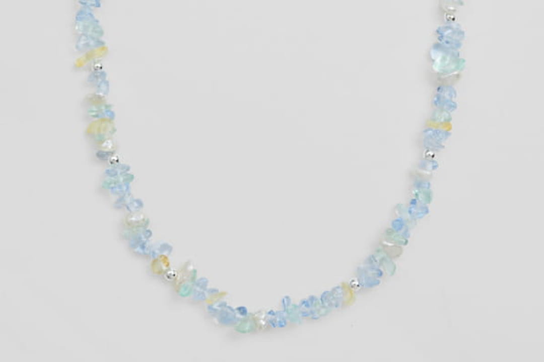 Collier Fantaisie En Pierres De Verre Et Chaîne Jaseron - 48g, Occasion