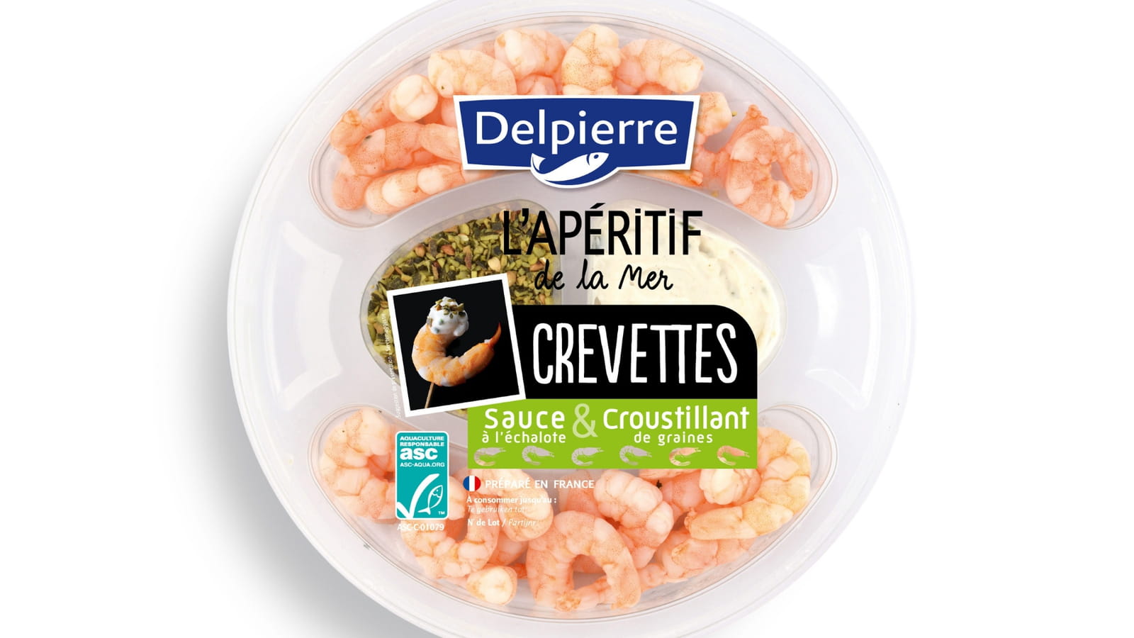 Les crevettes sauce & croustillant de Delpierre