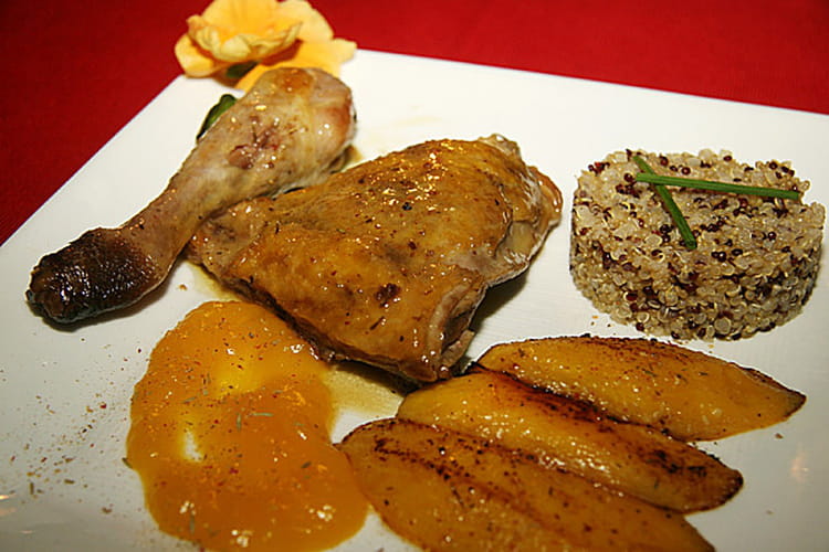 Recette de Cuisses de pintade au coulis de mangue et tranches