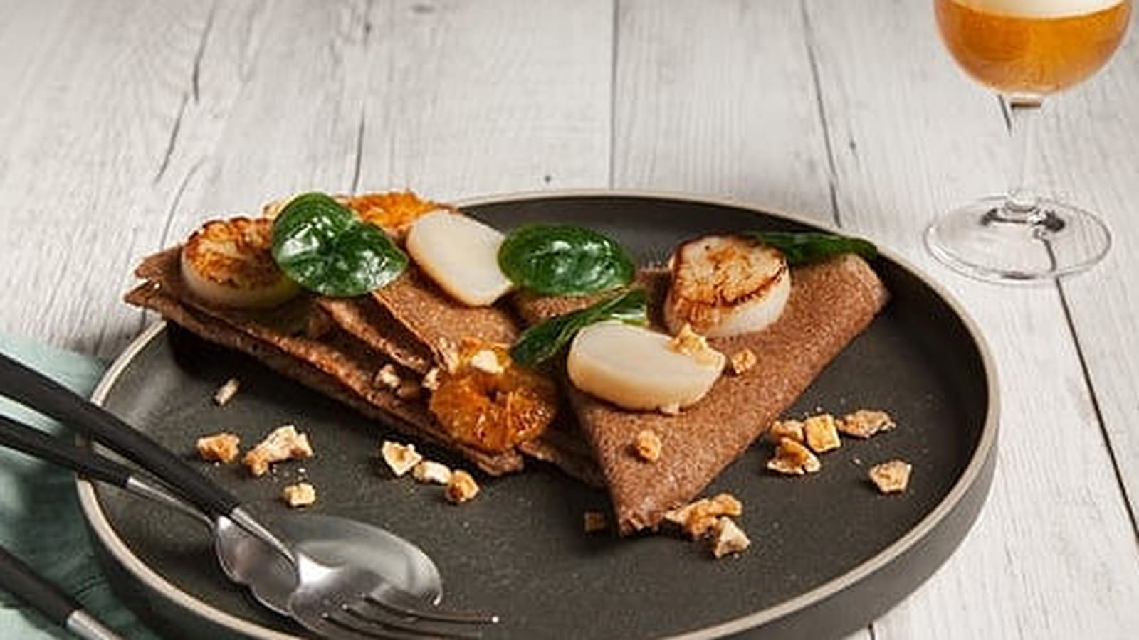 Galettes aux Saint-Jacques, Clémentines et Pommeau de Normandie