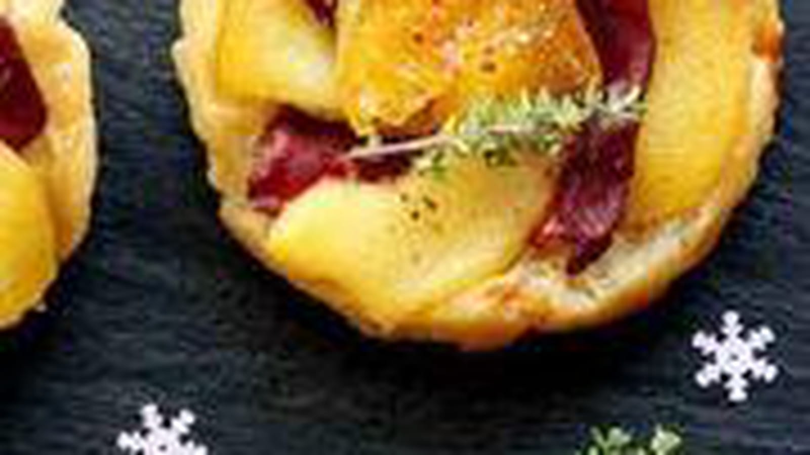 Tatin au magret fumé, pommes et clémentine confite