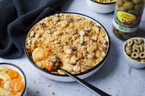 Crumble de légumes racines aux olives vertes