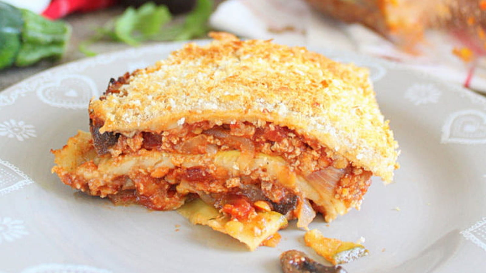 Lasagnes de courgettes, sans pâte, aux lentilles, tofu et champignons shiitaké (vegan, sans gluten)