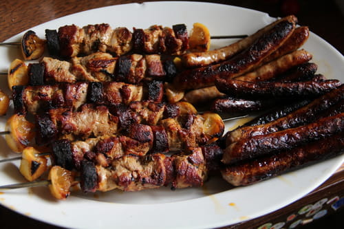 Brochettes porc chorizo citron à la plancha