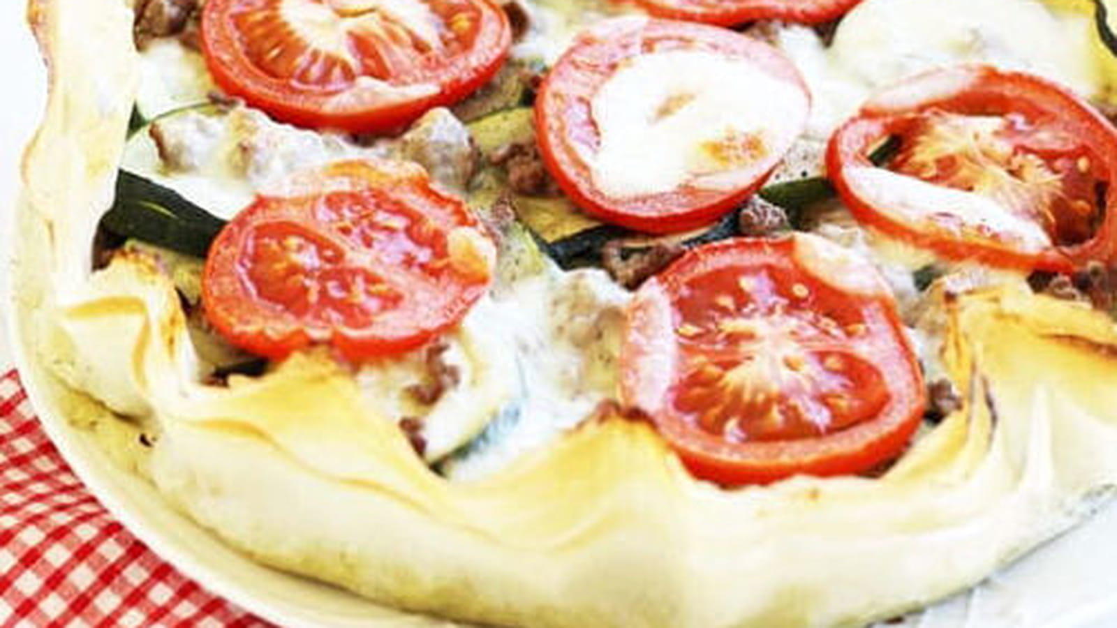 Tarte légère aux courgettes, tomates et boeuf