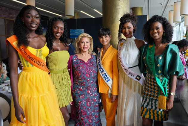 Eve Gilles pose avec Dominique Ouattara et Miss Côte d'Ivoire 2024