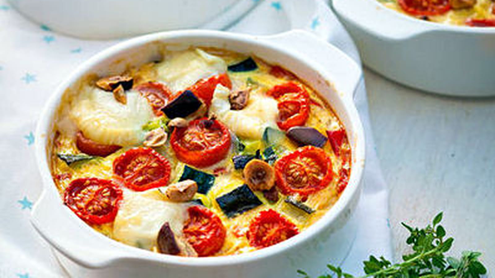 Clafoutis de légumes rôtis, noisettes et crottin de Chavignol