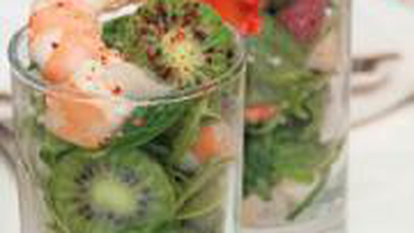 Verrine Kiwi, crevette basilic et roquette