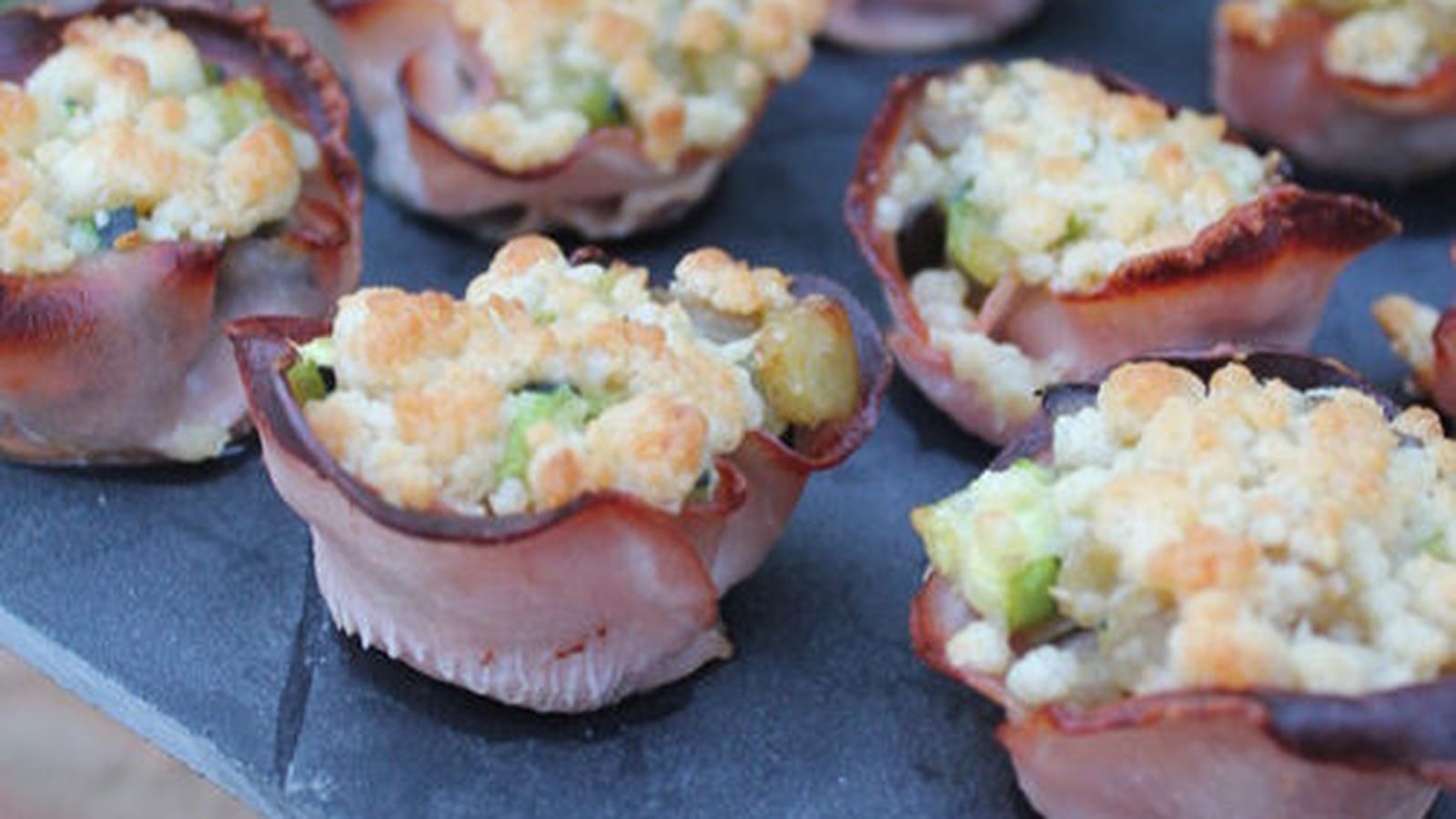Bouchées au bacon, courgettes, aubergines en crumble