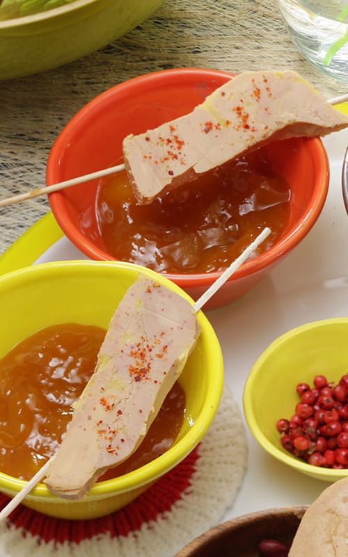 Brochettes de Foie Gras et chutney de mangue