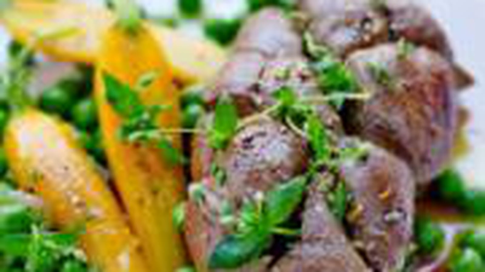Rognons de veau aux petits pois, carottes et orange
