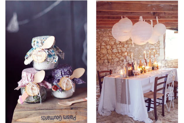 Déco de mariage rustique chic : luminaires en papier et cadeaux raffinés