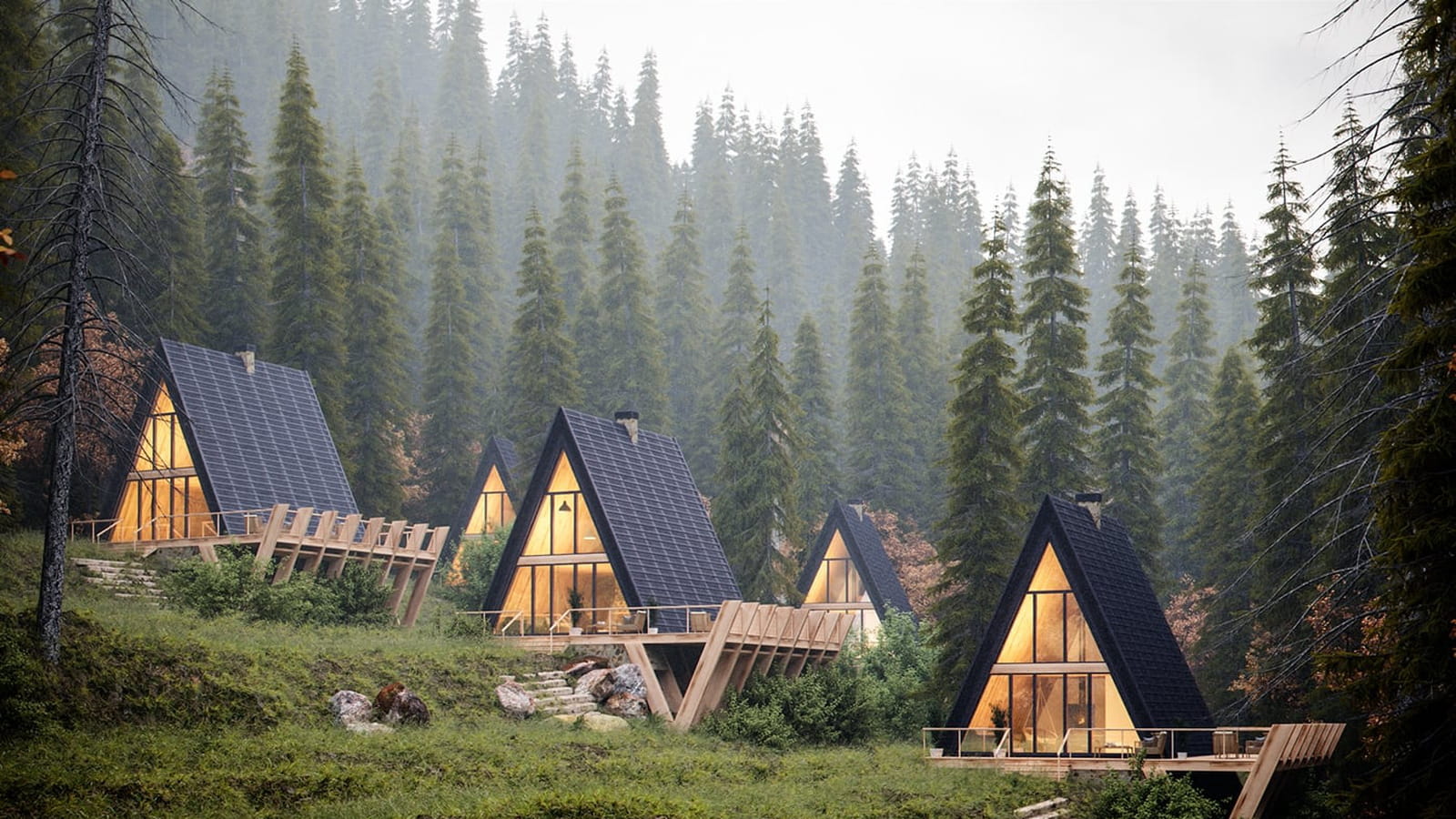 Maisons en A à flanc de montagne 