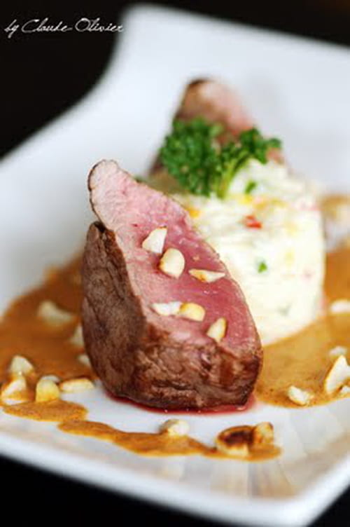 Filet de bœuf Angus, sauce au curry Panang et risotto