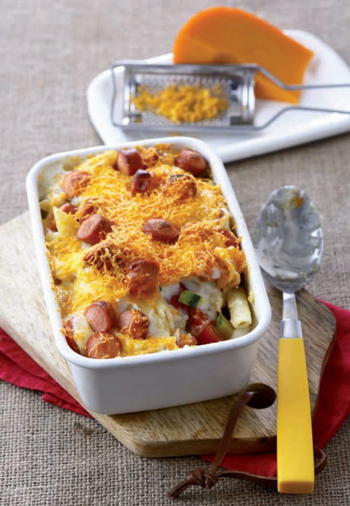 Gratin de pâtes, courgettes aux Knacki ®