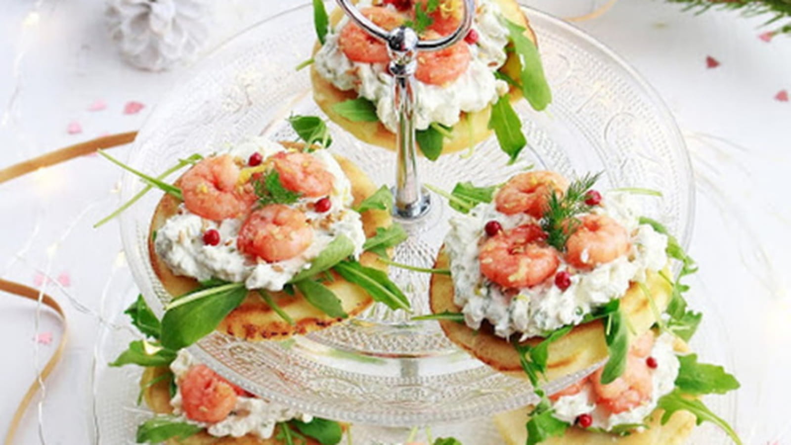 Blinis aux crevettes, citron et gingembre