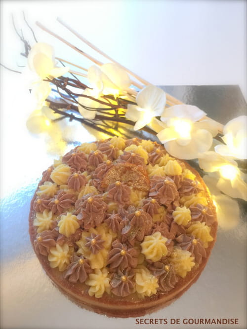 Tarte aux clémentines, citron, ganache montée chocolat praliné