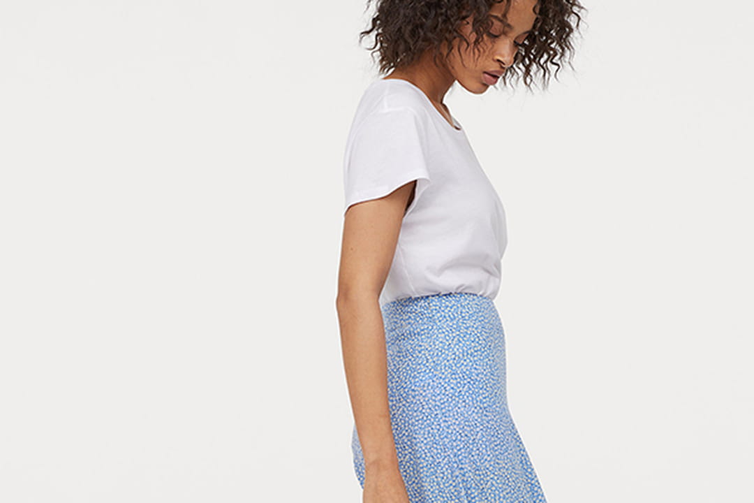 Jupe H&M Taille 38 En Coton Avec Boutons Et Motif Fleurs - Neuve Sans étiquettes - Style évasé Longueur Genou