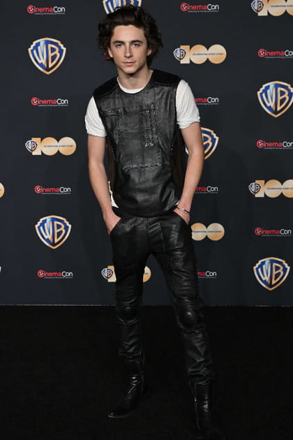 Timothée Chalamet en plastron et pantalon en cuir noir