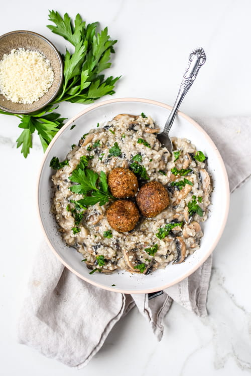 Risotto aux champignons et boulettes persillées