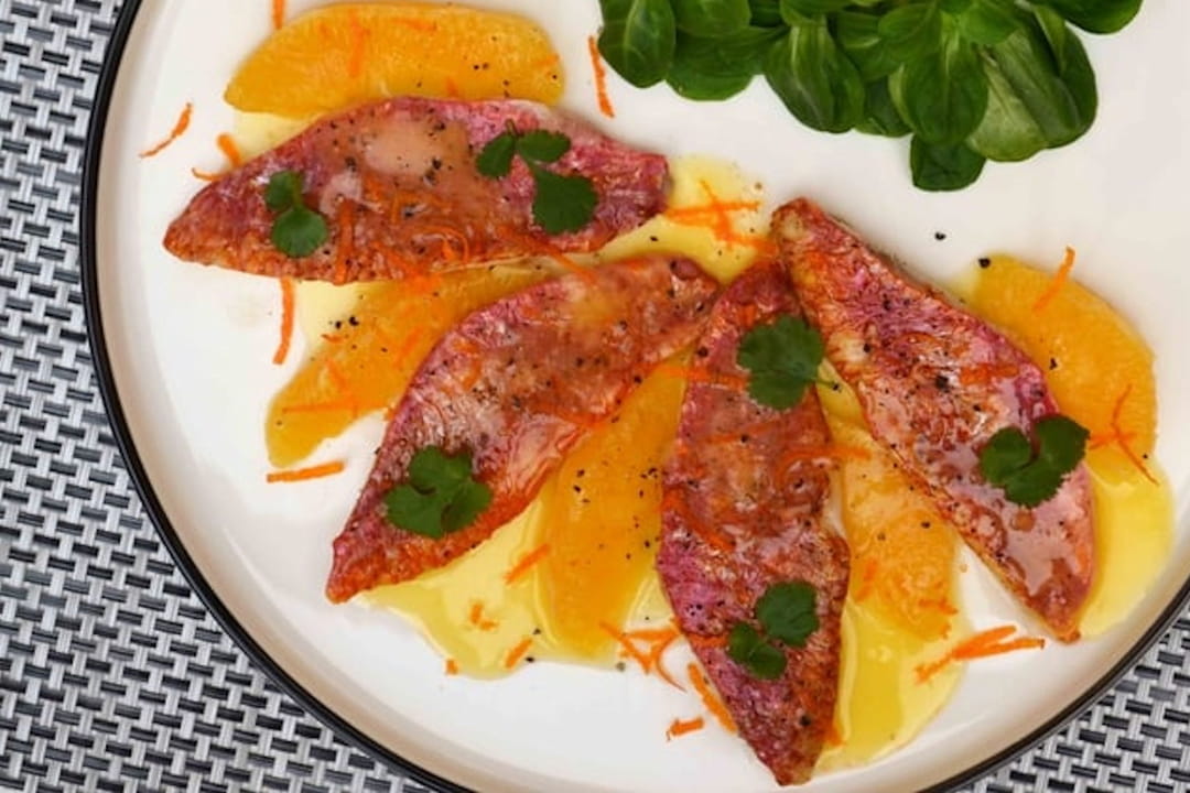 Filets de rouget de roche au beurre d'agrumes (orange et clémentine)