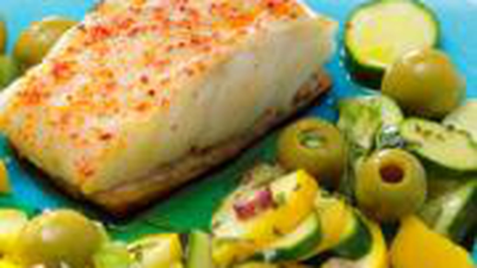 Cabillaud en croûte de pain, courgettes marinées