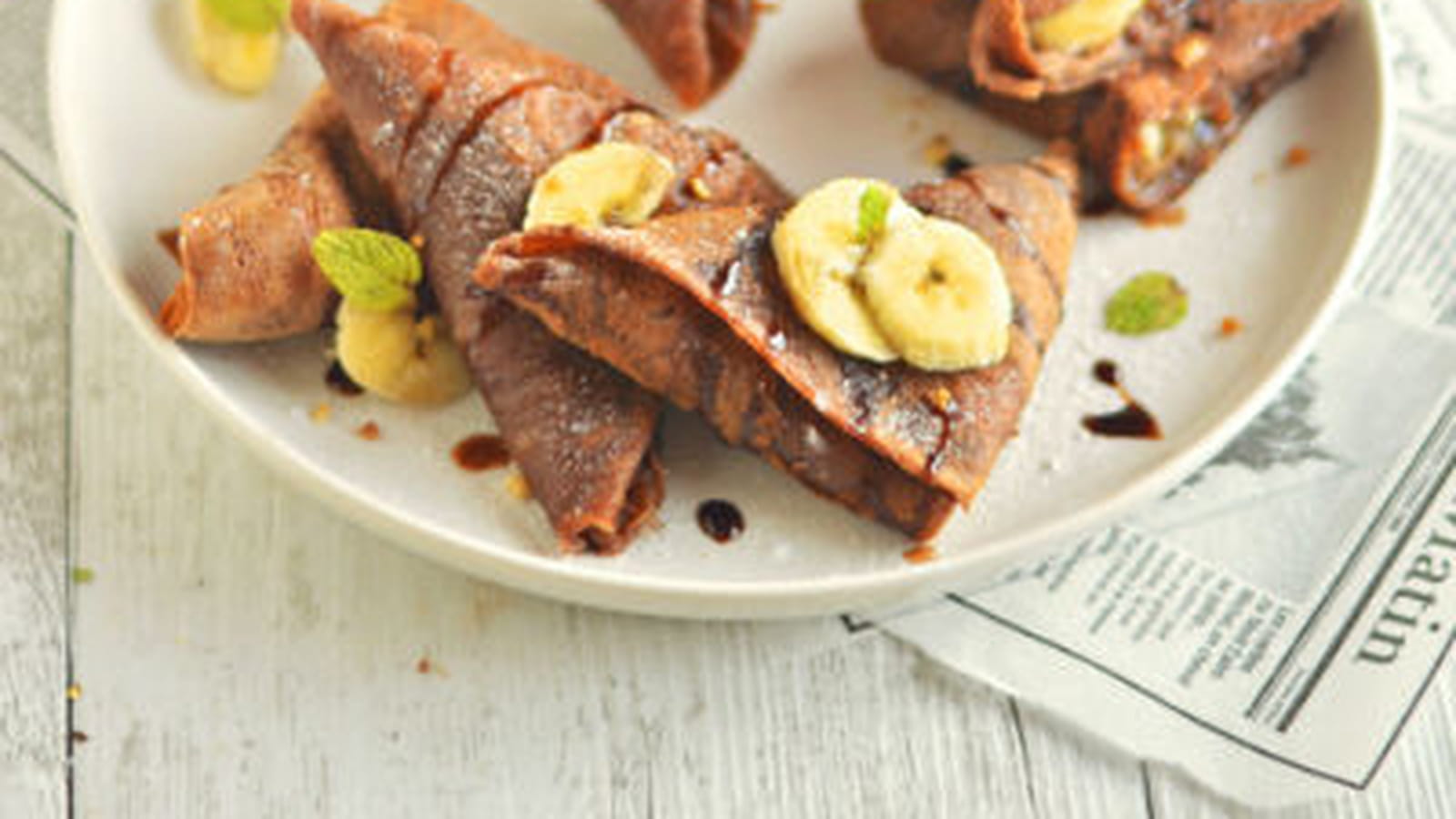 Crêpes samossas, banane et chocolat