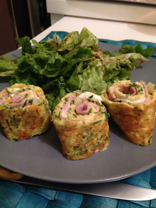 Rouleau d'omelette, jambon, fromage frais