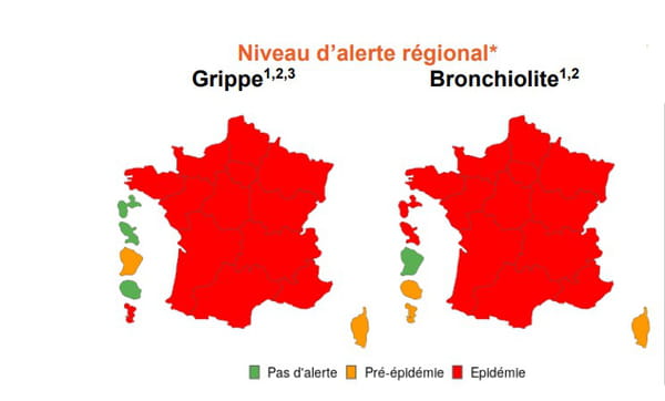Carte de France épidémie de grippe